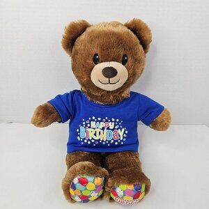 Build A Bear Happy Birthday Bear Plush Brown Teddy Blue T-Shirt Stuffed Animal